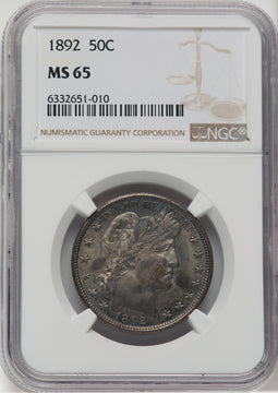 1892 50C Barber Half Dollar NGC MS65