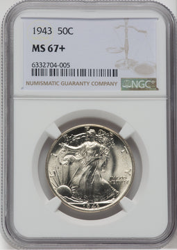 1943 50C NGC Plus Walking Liberty Half Dollar NGC MS67+