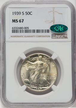 1939-S 50C CAC Walking Liberty Half Dollar NGC MS67