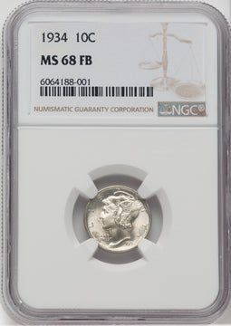 1934 10C FB Mercury Dime NGC MS68