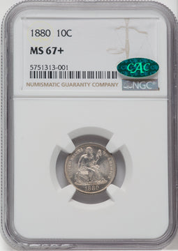 1880 10C CAC NGC Plus Seated Dime NGC MS67+