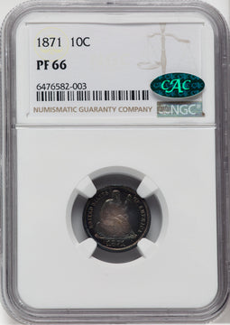 1871 10C CAC Proof Seated Dime NGC PR66