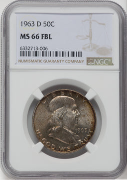 1963-D 50C Franklin Half Dollar NGC MS66 FLB