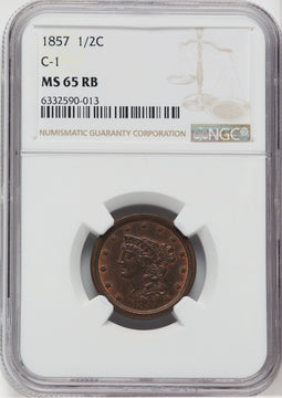 1857 1/2 C RB Half Cent NGC MS65