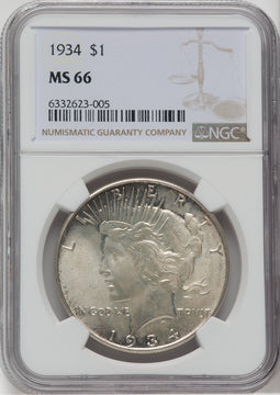 1934 $1 Peace Dollar NGC MS66