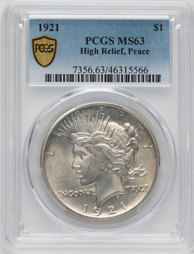 1921 $1 Peace Dollar PCGS MS63