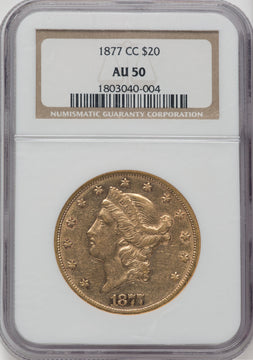 1877-CC $20 Liberty Double Eagle NGC AU50