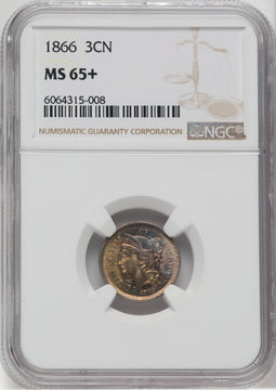 1866 3CN NGC Plus Three Cent Nickel NGC MS65+