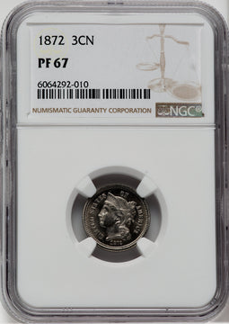 1872 3CN Proof Three Cent Nickel NGC PR67