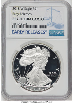 2018-W S$1 Silver Eagle First Strike NGC PF70