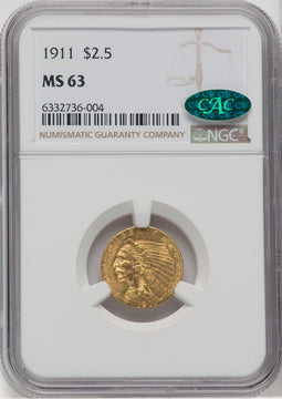 1911 $2.50 CAC Indian Quarter Eagle NGC MS63