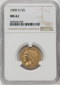 1909-O $5 Indian Half Eagle NGC MS61