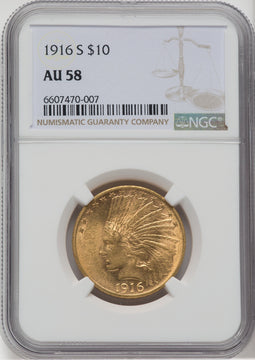 1916-S $10 Indian Eagle NGC AU58