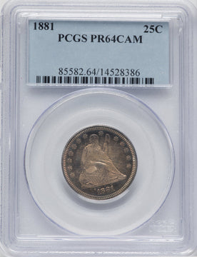 1881 25C Proof Seated Quarter PCGS PR64