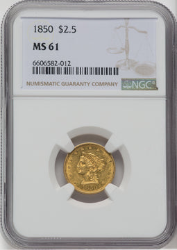 1850 $2.50 Liberty Quarter Eagle NGC MS61