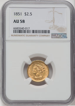 1851 $2.50 Liberty Quarter Eagle NGC AU58