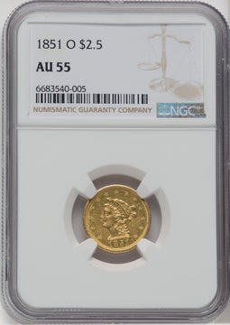 1851-O $2.50 Liberty Quarter Eagle NGC AU55
