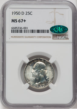 1950-D 25C CAC Washington Quarter NGC MS67+