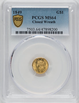1849 G$1 Closed Wreath Gold Dollar PCGS MS64