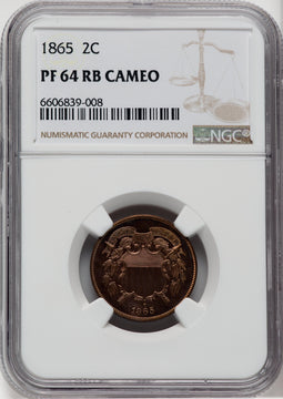 1865 2C CA Proof Two Cent Pieces NGC PR64