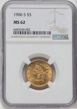 1906-S $5 Liberty Half Eagle NGC MS62
