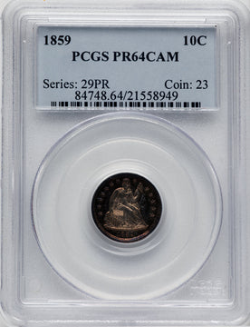 1859 10C Liberty Proof Seated Dime PCGS PR64