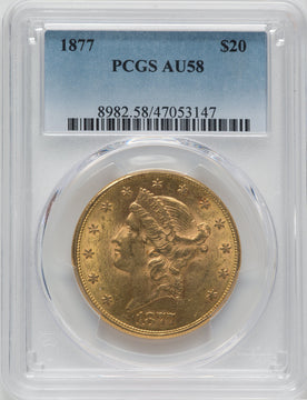 1877 $20 Liberty Double Eagle PCGS AU58