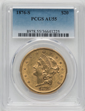 1876-S $20 Liberty Double Eagle PCGS AU55