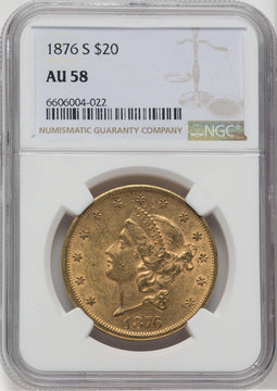 1876-S $20 Liberty Double Eagle NGC AU58