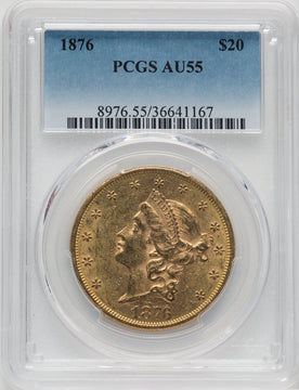 1876 $20 Liberty Double Eagle PCGS AU55