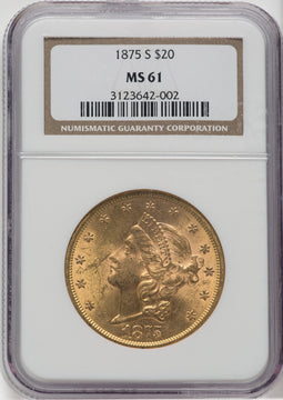 1875-S $20 Liberty Double Eagle NGC MS61