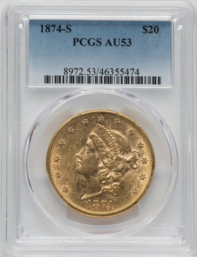 1874-S $20 Liberty Double Eagle PCGS AU53