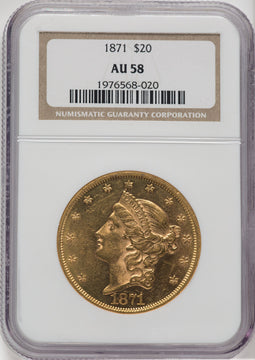 1871 $20 Liberty Double Eagle NGC AU58