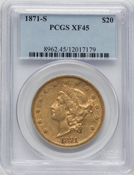 1871-S $20 Liberty Double Eagle PCGS XF45
