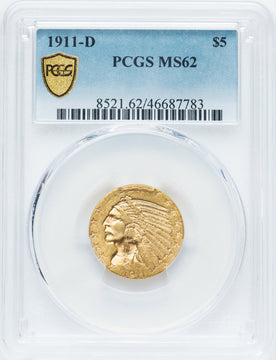 1911-D $5 Indian Half Eagle PCGS MS62