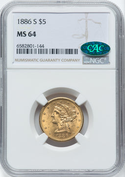 1886-S $5 CAC Liberty Half Eagle NGC MS64 (762275014)