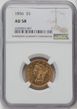 1856 $5 Liberty Half Eagle NGC AU58