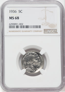 1936 5C Buffalo Nickel NGC MS68