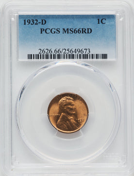 1932-D 1C RD Lincoln Cent PCGS MS66