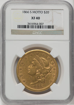 1866-S $20 MOTTO Liberty Double Eagle NGC XF40