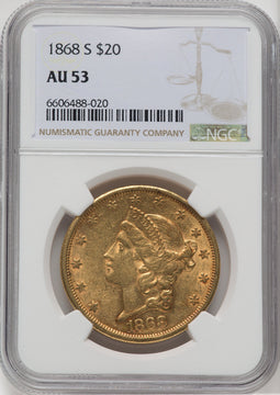 1868-S $20 Liberty Double Eagle NGC AU53