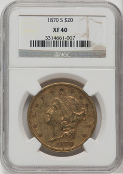 1870-S $20 Liberty Double Eagle NGC XF40