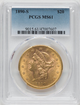 1890-S $20 Liberty Double Eagle PCGS MS61