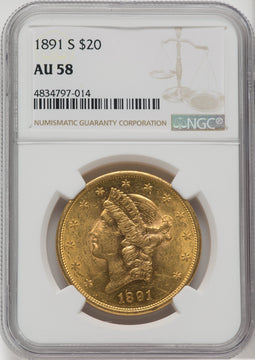 1891-S $20 Liberty Double Eagle NGC AU58