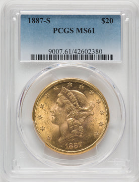 1887-S $20 Liberty Double Eagle PCGS MS61