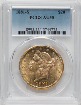 1881-S $20 Liberty Double Eagle PCGS AU55