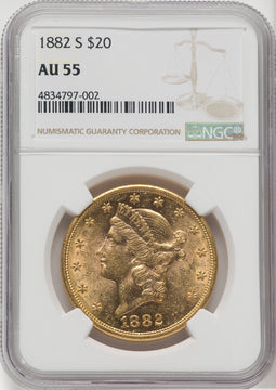 1882-S $20 Liberty Double Eagle NGC AU55