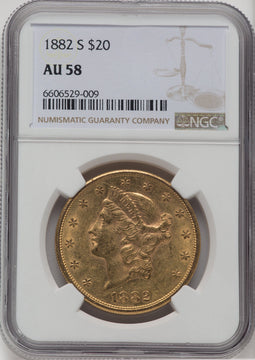 1882-S $20 Liberty Double Eagle NGC AU58