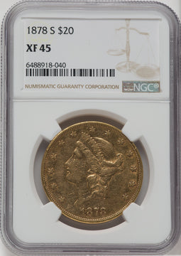 1878-S $20 Liberty Double Eagle NGC XF45
