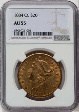 1884-CC $20 Liberty Double Eagle NGC AU55